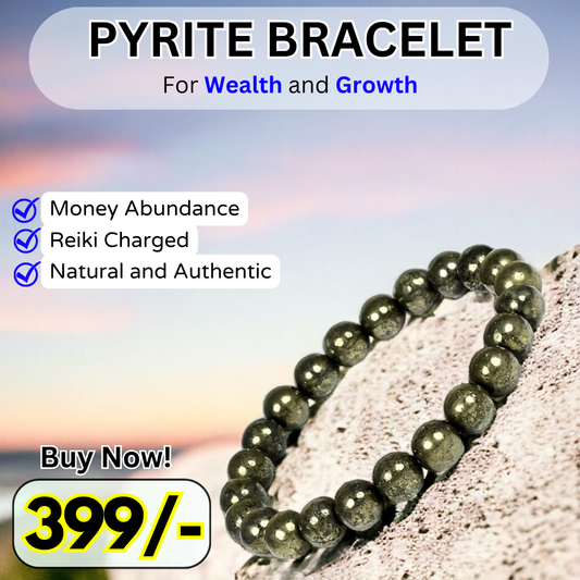 Natural Pyrite Bracelet - Reiki Charged Healing Crystal Stone 8 Mm Bracelet, Charged By Reiki Grandmaster & Vastu Expert For Males and Females Both