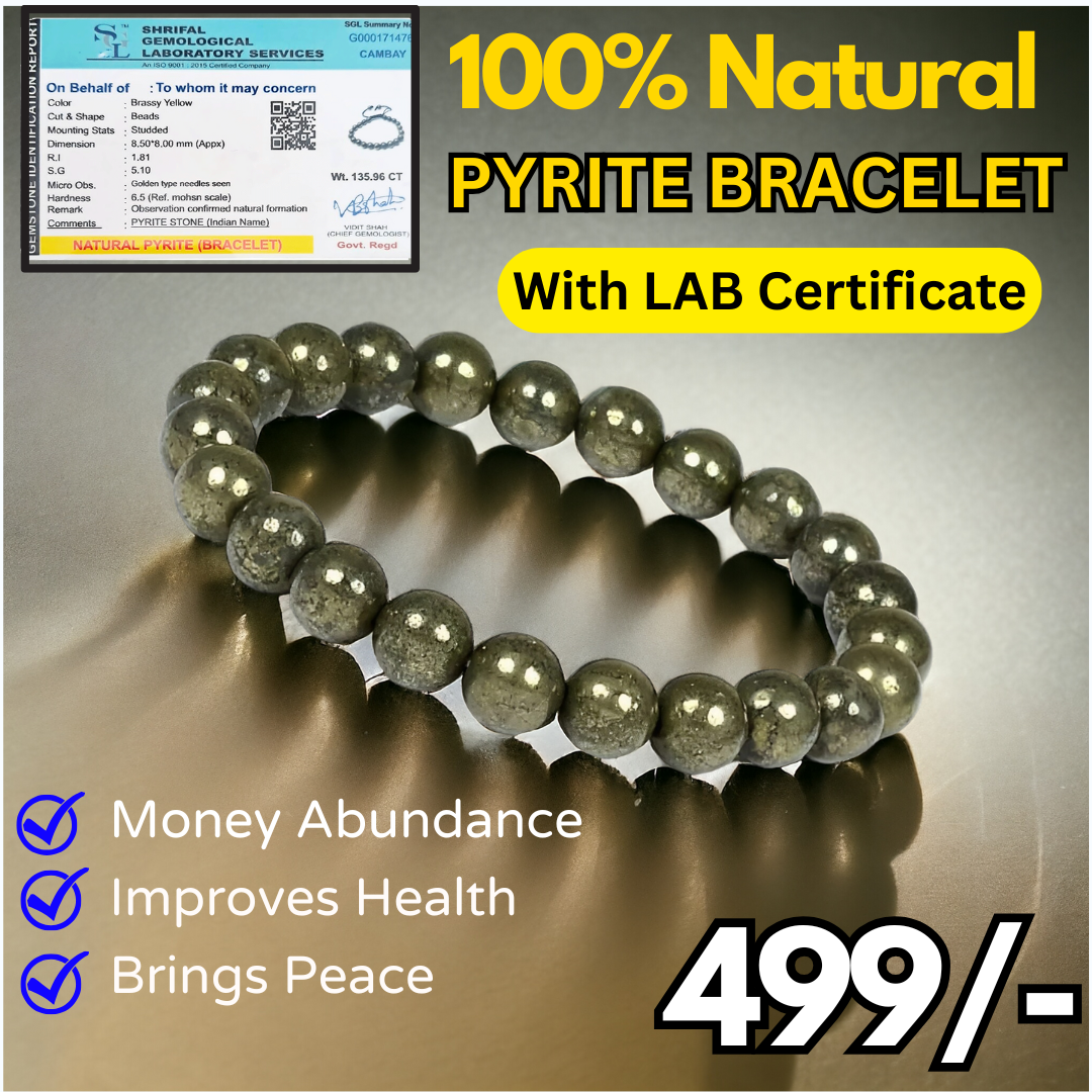 Certified Pyrite Bracelet Reiki Healing Crystal Stone 8 Mm Bracelet, Charged By Reiki Grandmaster & Vastu Expert For Unisex Adult