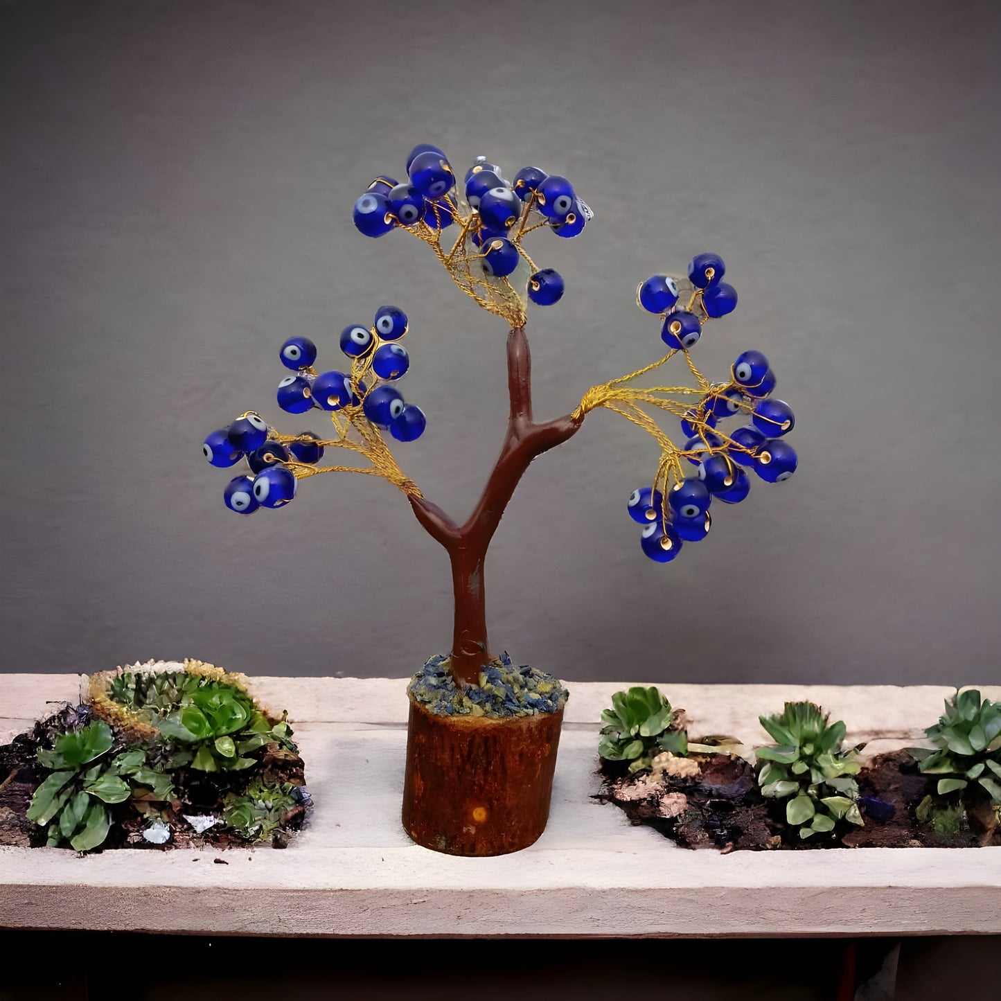 Blue Evil Eye Tree for Protection, Good Luck & Stability| Showpiece for Home, Table, Office