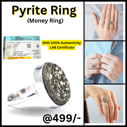 Natural Adjustable Pyrite Ring - Charged by Reiki Ring for Women and Men for Wealth, Abundance and Success