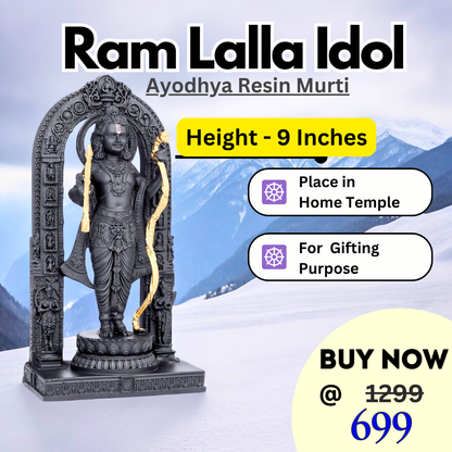 Divine 9 Inch Shree Ram Lalla Murti in Ayodhya mandir Ramlalla Temple Idol for Pooja Shree ramlalla ayodha murti - Black & Golden(Resin Material)