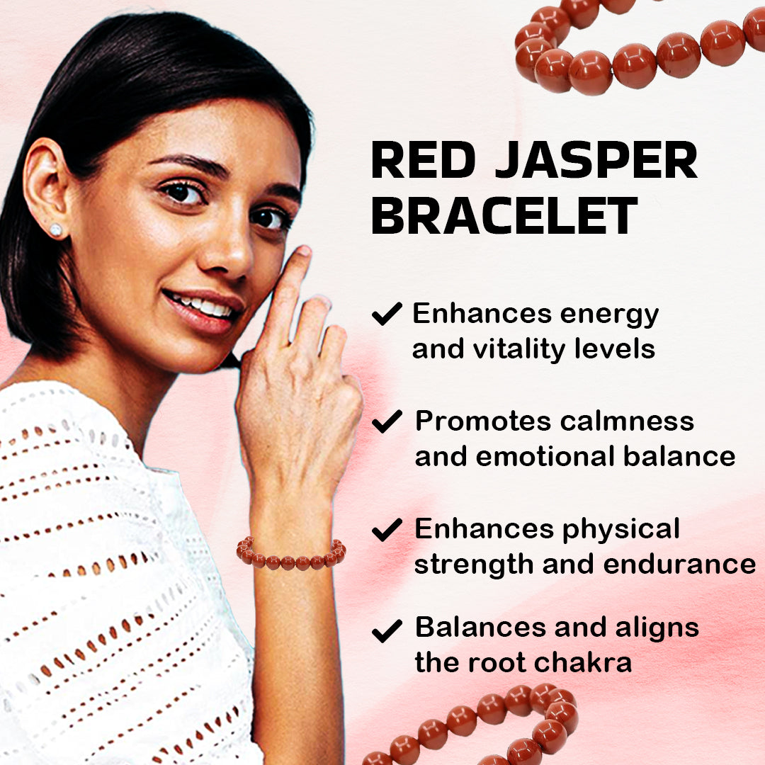 Original Red Jasper Round Beaded Bracelet: Relaxation Healing & Protection for Unisex