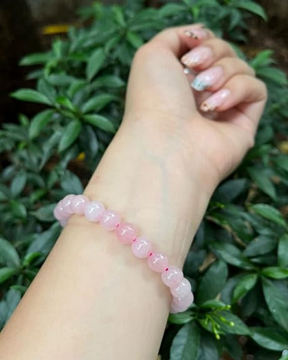 Original Rose Quartz Bracelet Reiki Healing Feng-Shui Crystal Gem Stone Round Beads Bracelet- Pack of 2