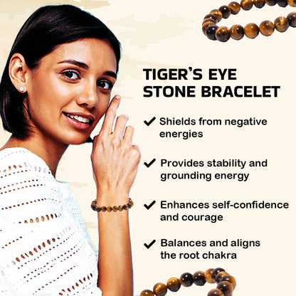 Tiger Eye Brown Stone Bracelet: Will Power & Protection for Unisex