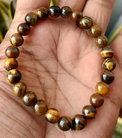 Original Tiger Eye Round Bead Bracelet for Protection, Courage & Will Power