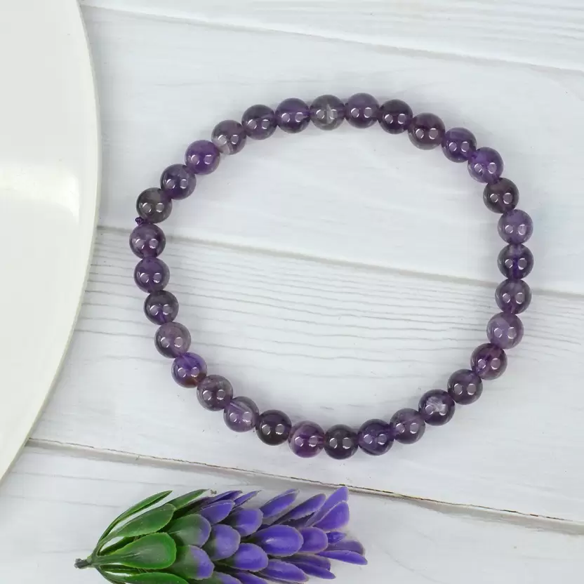 Natural Healing Gemstone Amethyst Purple Bracelet for Men, Women, & kids, Round Beads for Reiki Healing