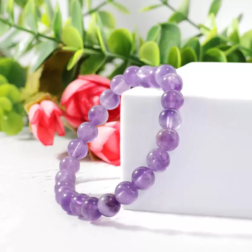 Natural Healing Gemstone Amethyst Purple Bracelet for Men, Women, & kids, Round Beads for Reiki Healing