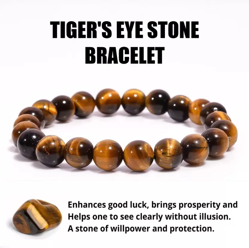 Original Tiger Eye Round Bead Bracelet for Protection, Courage & Will Power