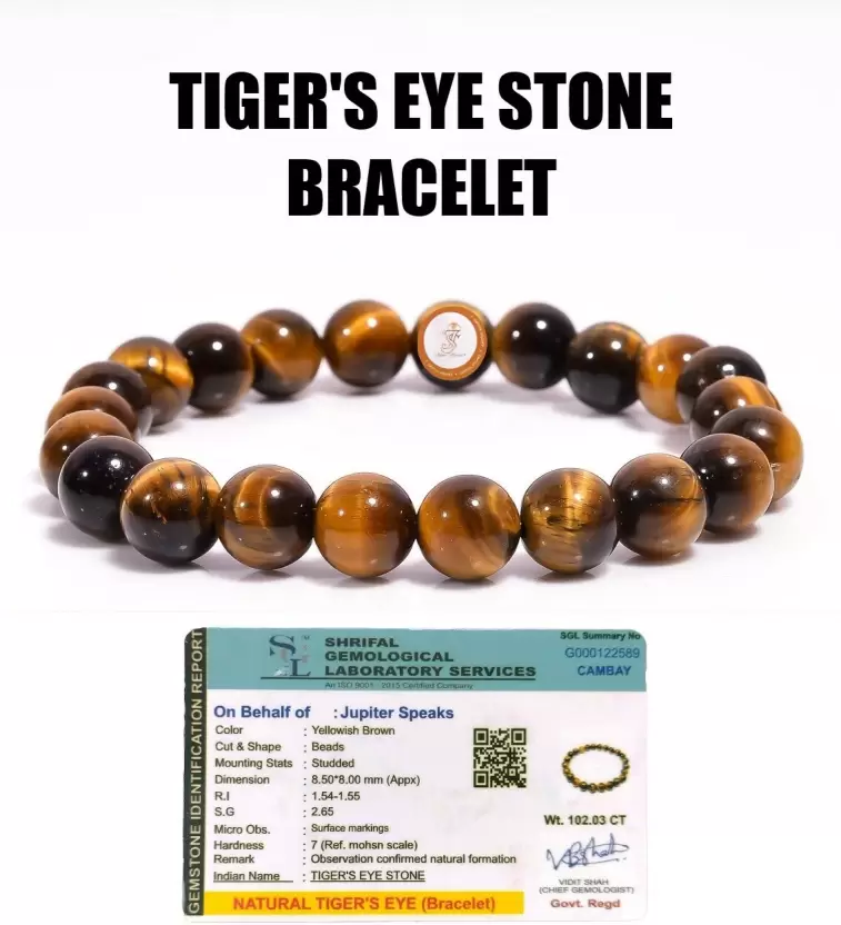 Original Tiger Eye Round Bead Bracelet for Protection, Courage & Will Power