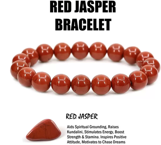 Reiki Crystal Product: Red Jasper Stone Bead Bracelet | Awesome Jewelry Gift for both Men& Women