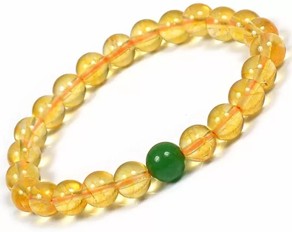 Citrine Crystal Stone with Single Green Jade Bead, Natural Healing Bracelet for Unisex