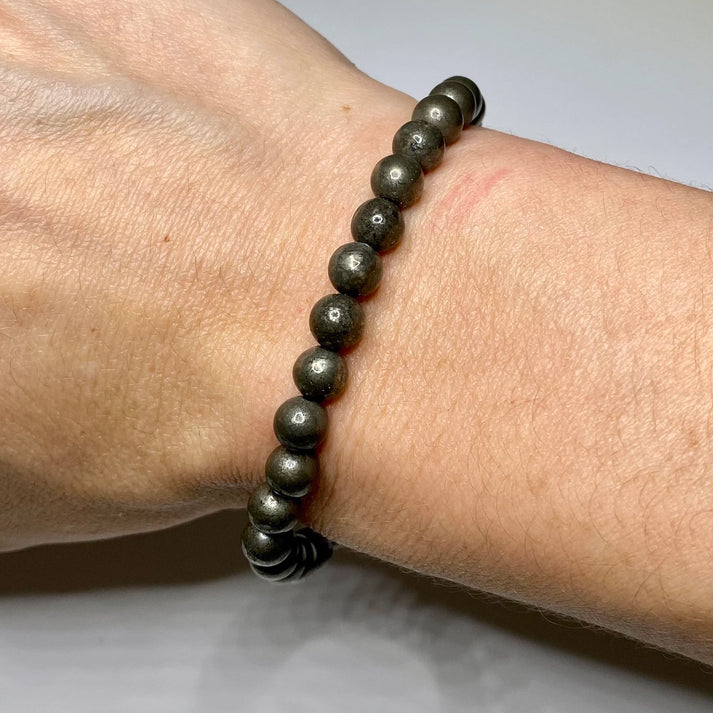 Natural Pyrite Bracelet - Reiki Charged Healing Crystal Stone 8 Mm Bracelet, Charged By Reiki Grandmaster & Vastu Expert For Males and Females Both