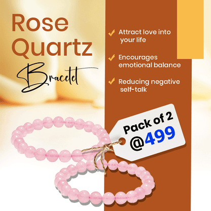 Original Rose Quartz Bracelet Reiki Healing Feng-Shui Crystal Gem Stone Round Beads Bracelet- Pack of 2