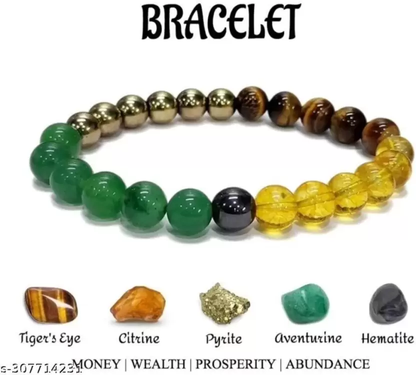 Money Magnet Crystal Bracelet For Wealth Income & Prosperity Citrine, Hematite, Green Aventurine, Golden, Tiger Eye For Unisex