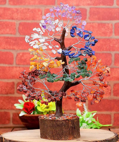 Seven Chakra Gemstone Tree Natural Crystal 150 Beads Feng Shui Wealth Tree 7 Chakra Home Decor Healing- Inditrend